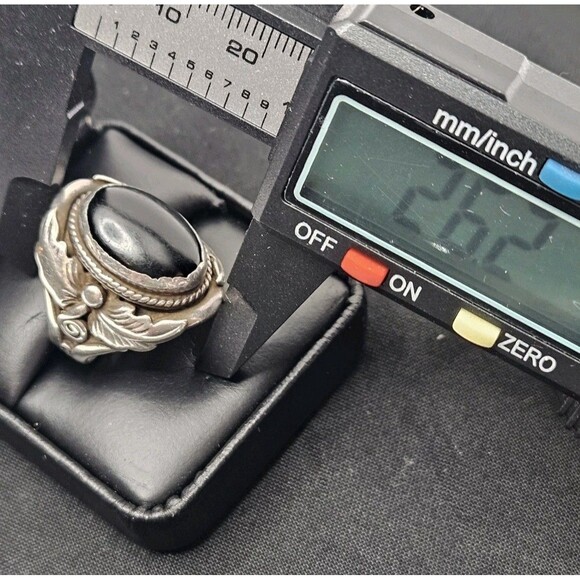 Native American Signed “RB” Sterling Silver & Onyx Navajo Ring 12.32g Adjustable - Picture 9 of 9